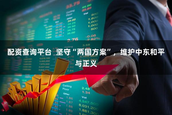 配资查询平台  坚守“两国方案”，维护中东和平与正义